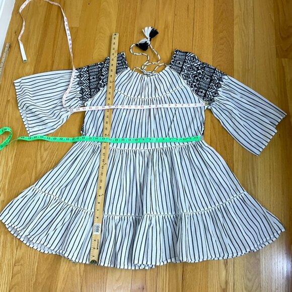 Free People Dress Lola Babydoll Embroidered Striped Mini Black White (S) - Picture 5 of 8